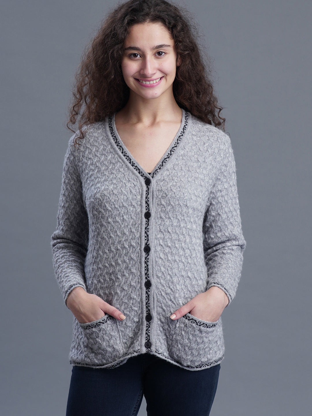 Half-Button closure V-Neck Cardigan