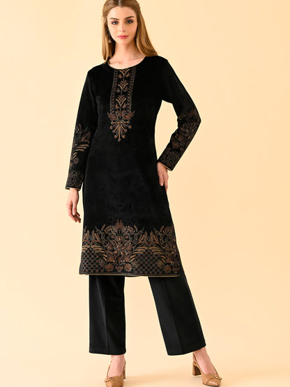 Ebony Bloom Embroidered Kurta Set