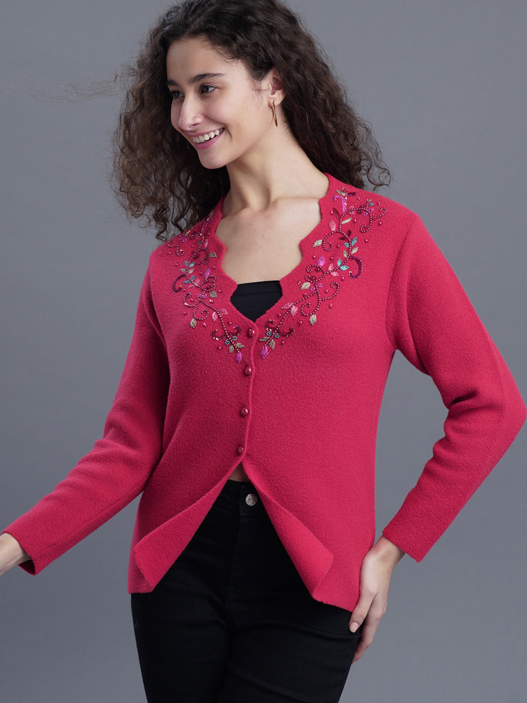  Velour Crest Jacquard Cardigan