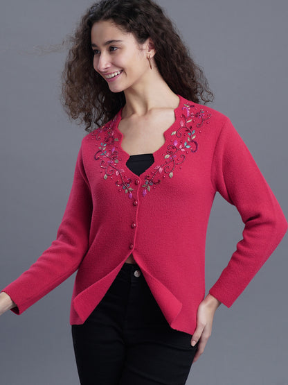  Velour Crest Jacquard Cardigan