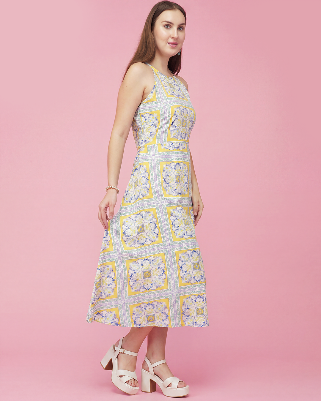 Sunlit Mosaic Halter Midi Dress