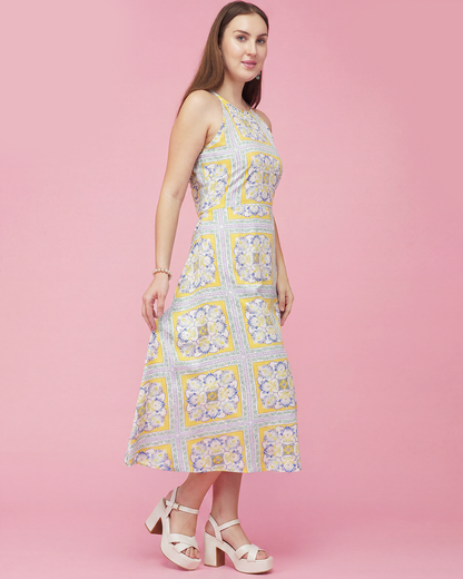 Sunlit Mosaic Halter Midi Dress