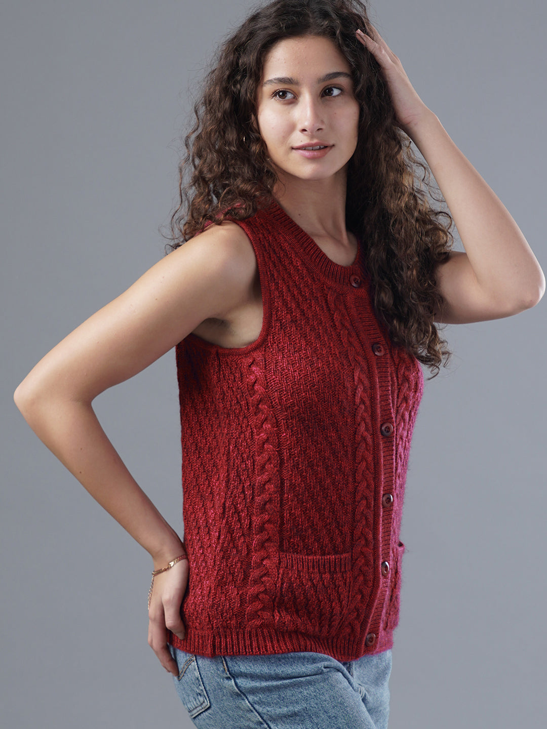 Virsa Cable Knit Sleeveless Cardigan