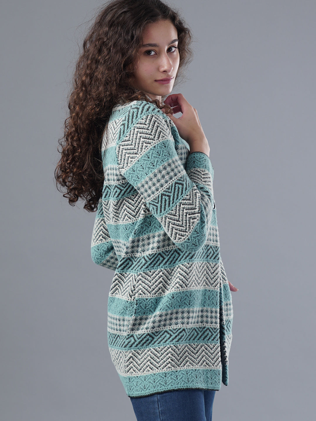 Virsa Striped Pattern Collared Cardigan