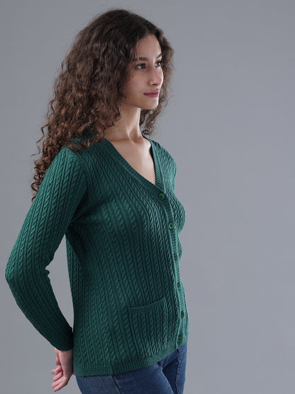 Virsa Classic V-Neck Cable Knit Cardigan