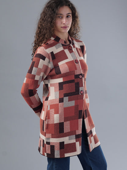 Virsa Geometric Print Longline Cardigan