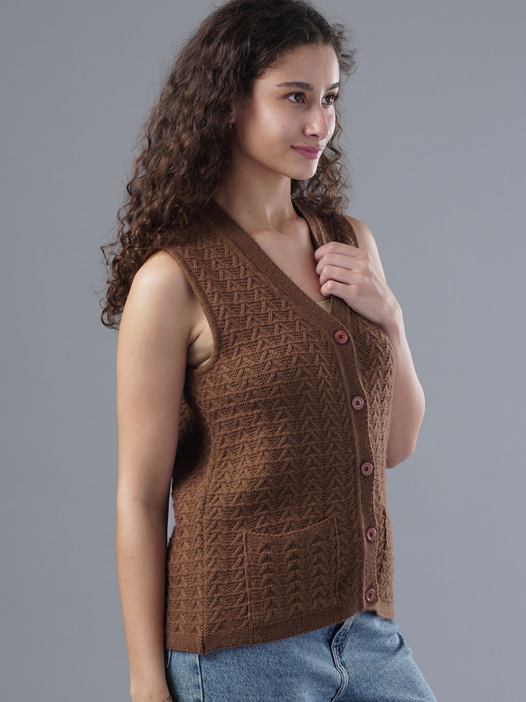 Virsa Textured V-Neck Knit Vest cardigan