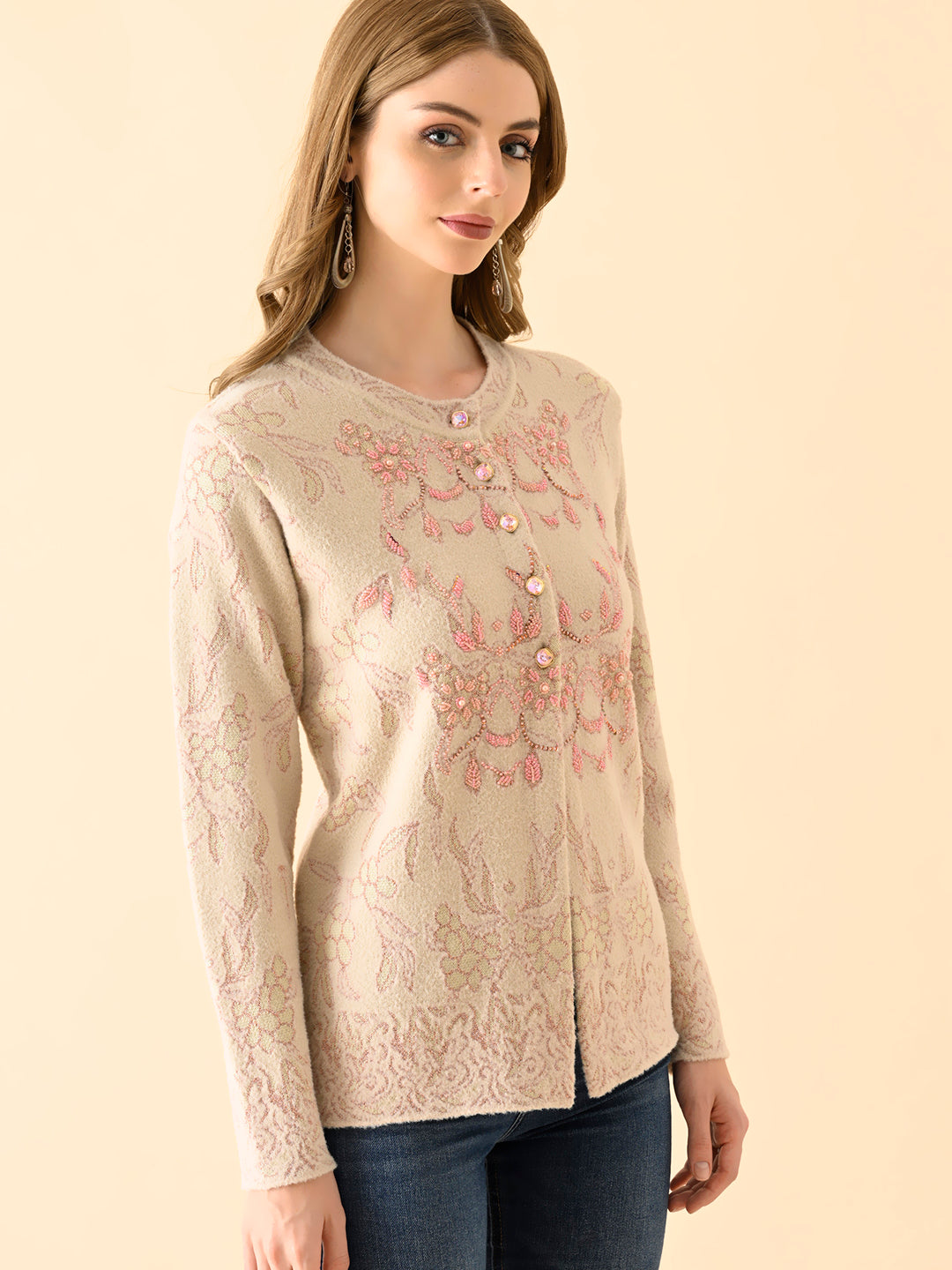 Classic Embroidered Buttoned Cardigan
