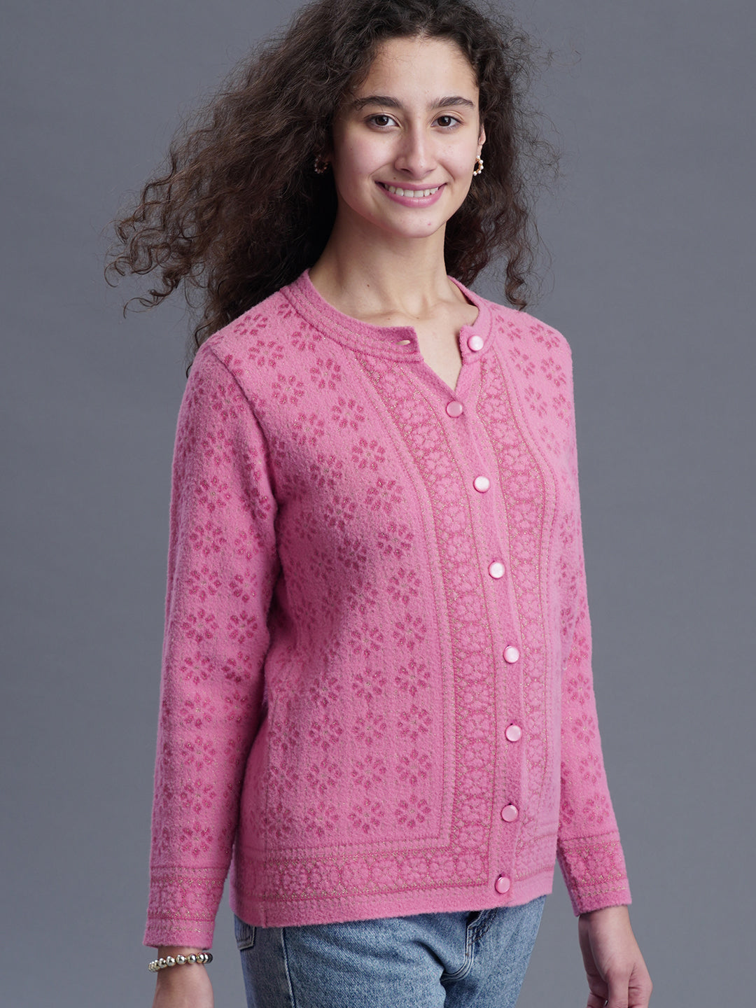 Premium Jacquard Cardigan – Round Neck
