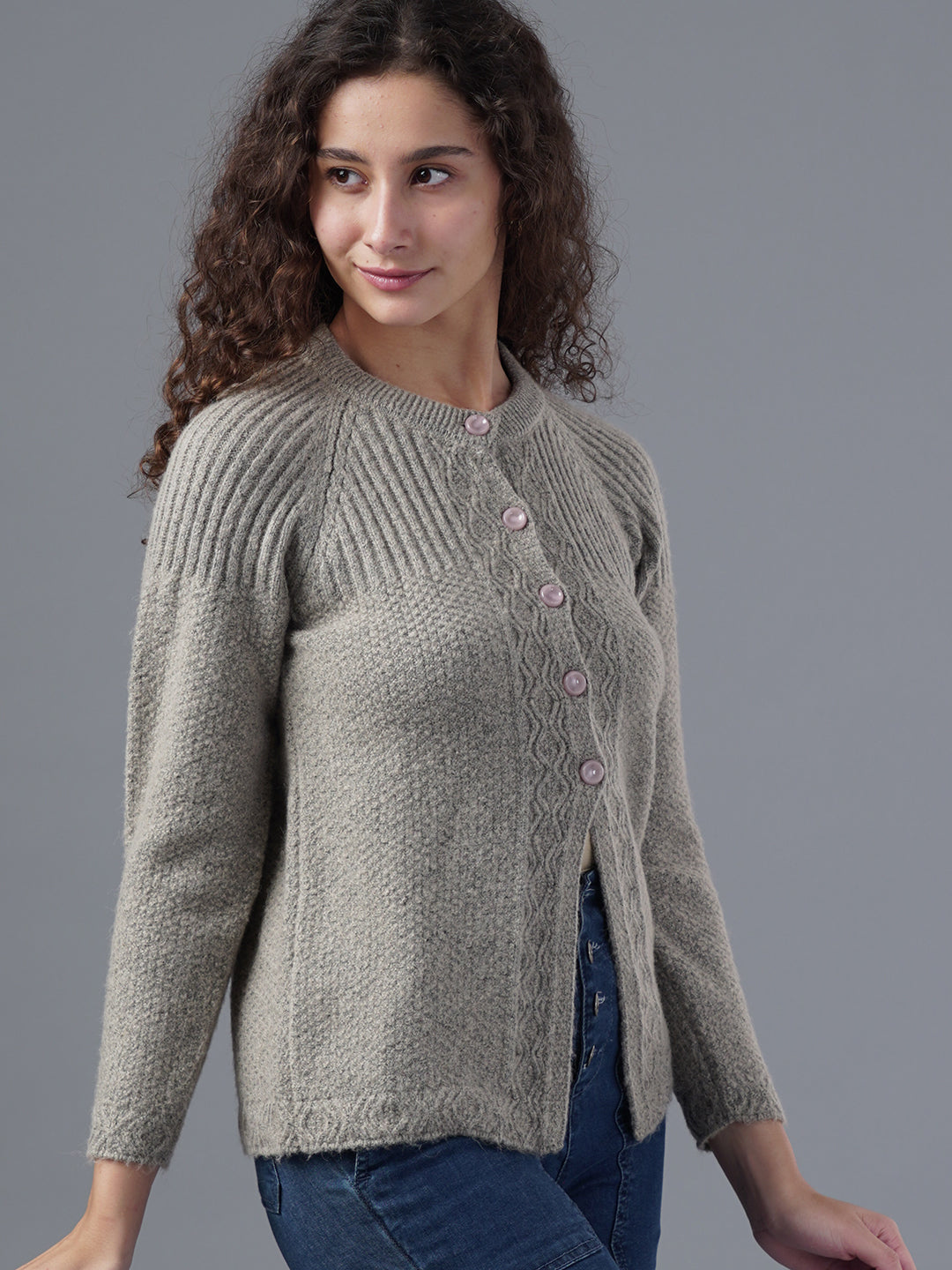 Virsa Ribbed Detail Knit Cardigan