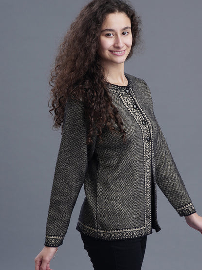 Jacquard Wool Cardigan – Round Neck