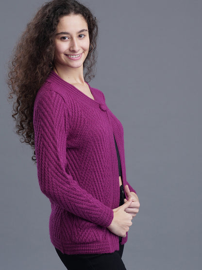 Crimson Frost Round-Neck Cardigan