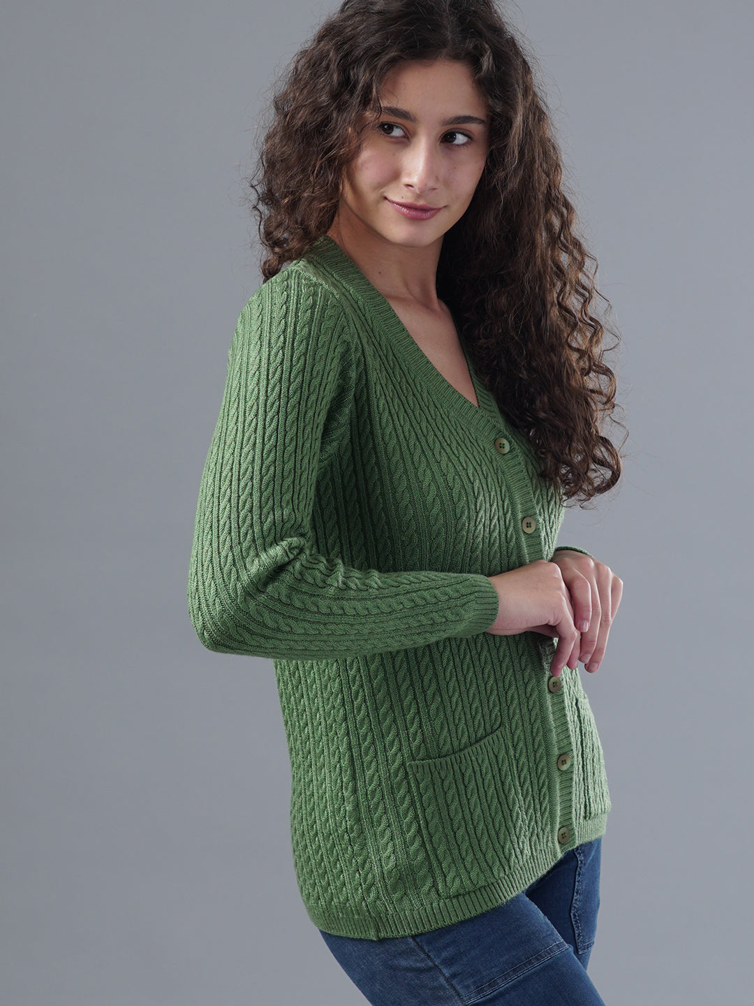 Virsa Classic V-Neck Cable Knit Cardigan