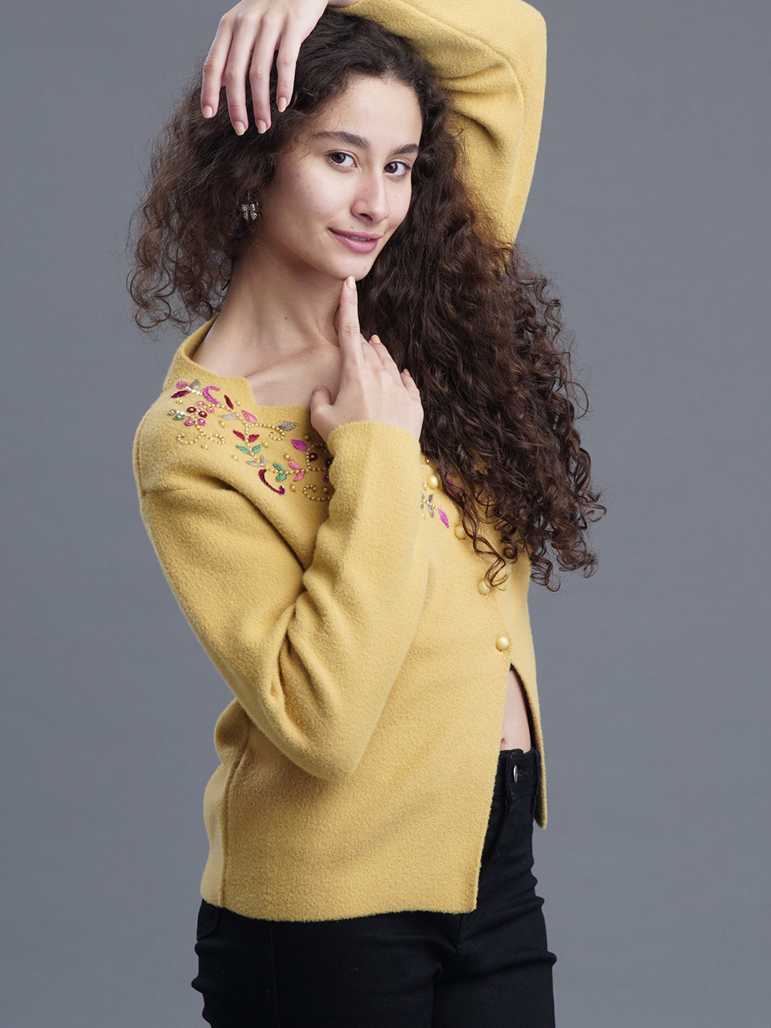  Velour Crest Jacquard Cardigan