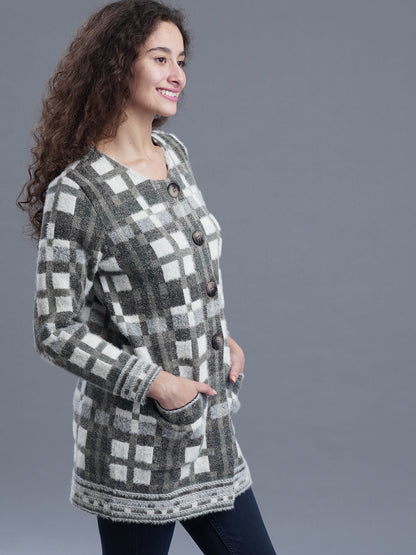 Premium Long Jacquard Cardigan – Round Neck