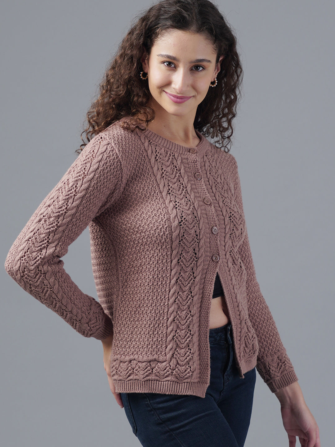Virsa Textured Round Neck Cardigan