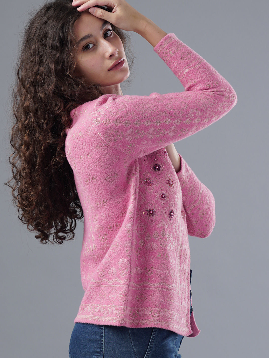 Virsa Embellished Round Neck Cardigan