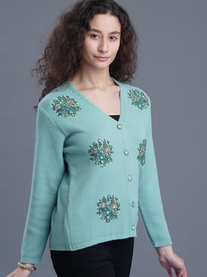 V-Neck Jacquard Cardigan