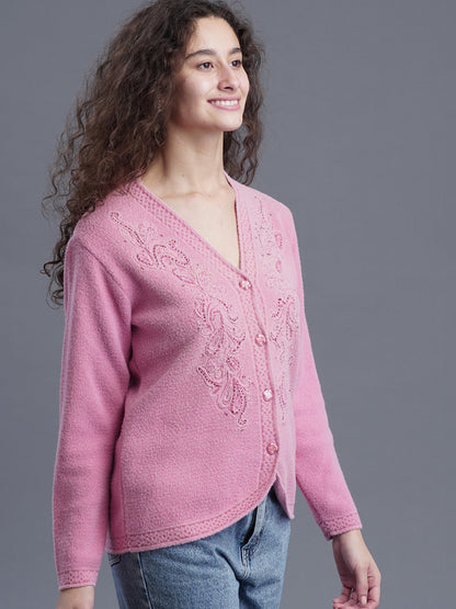 ShadowLoom V-Neck Jacquard Cardigan