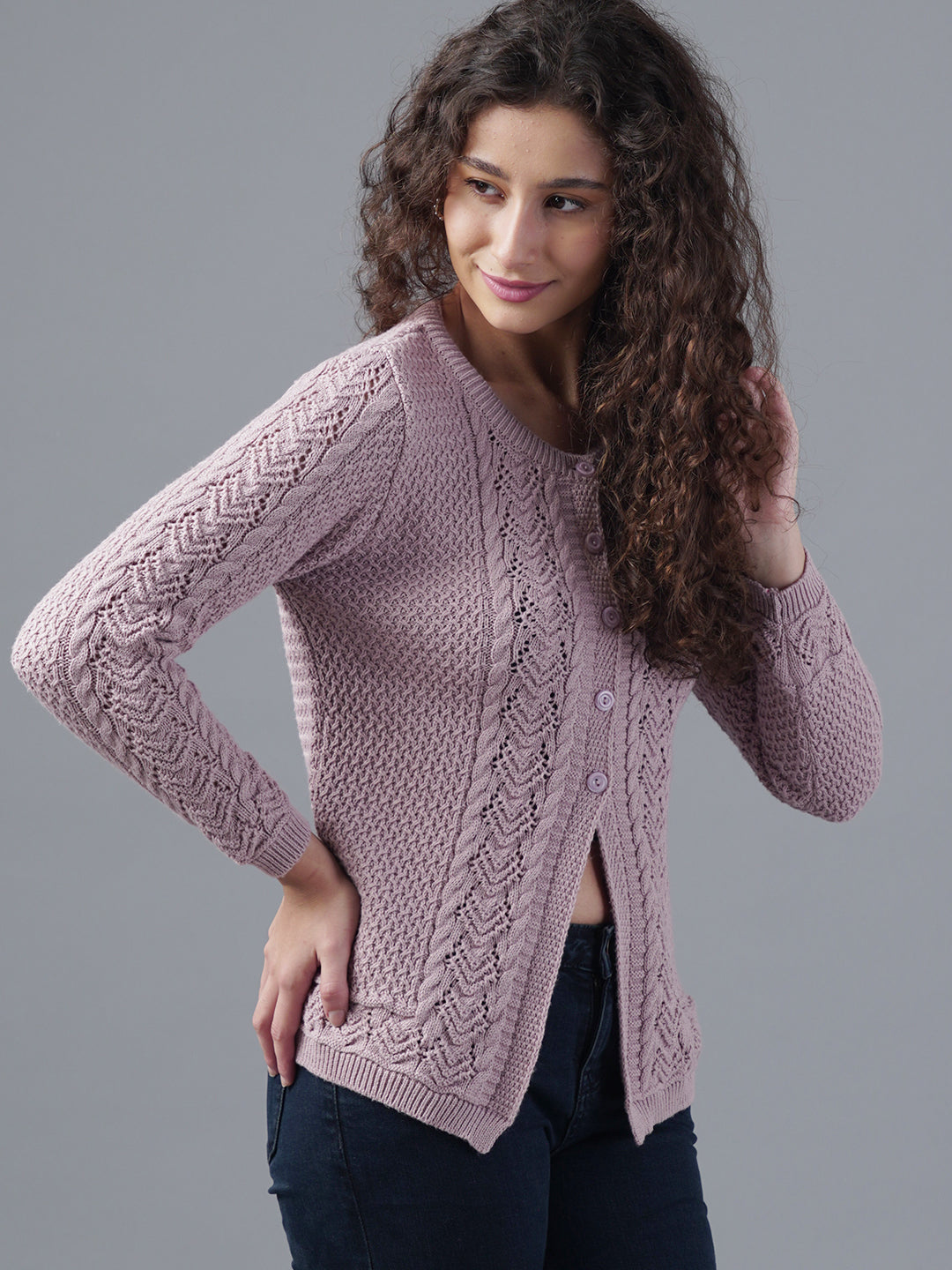 Virsa Textured Round Neck Cardigan