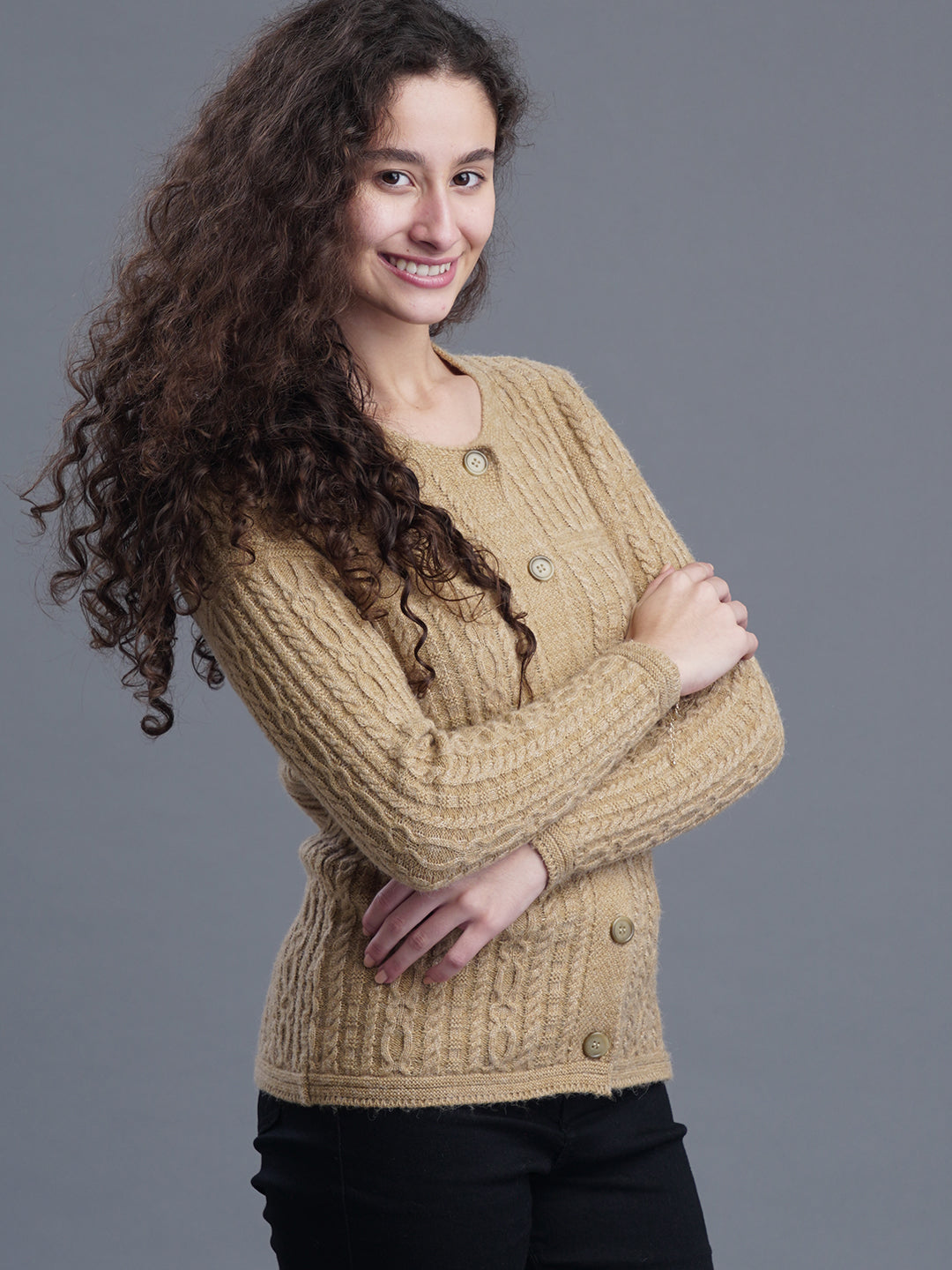  FrostFern Round-Neck Cardigan