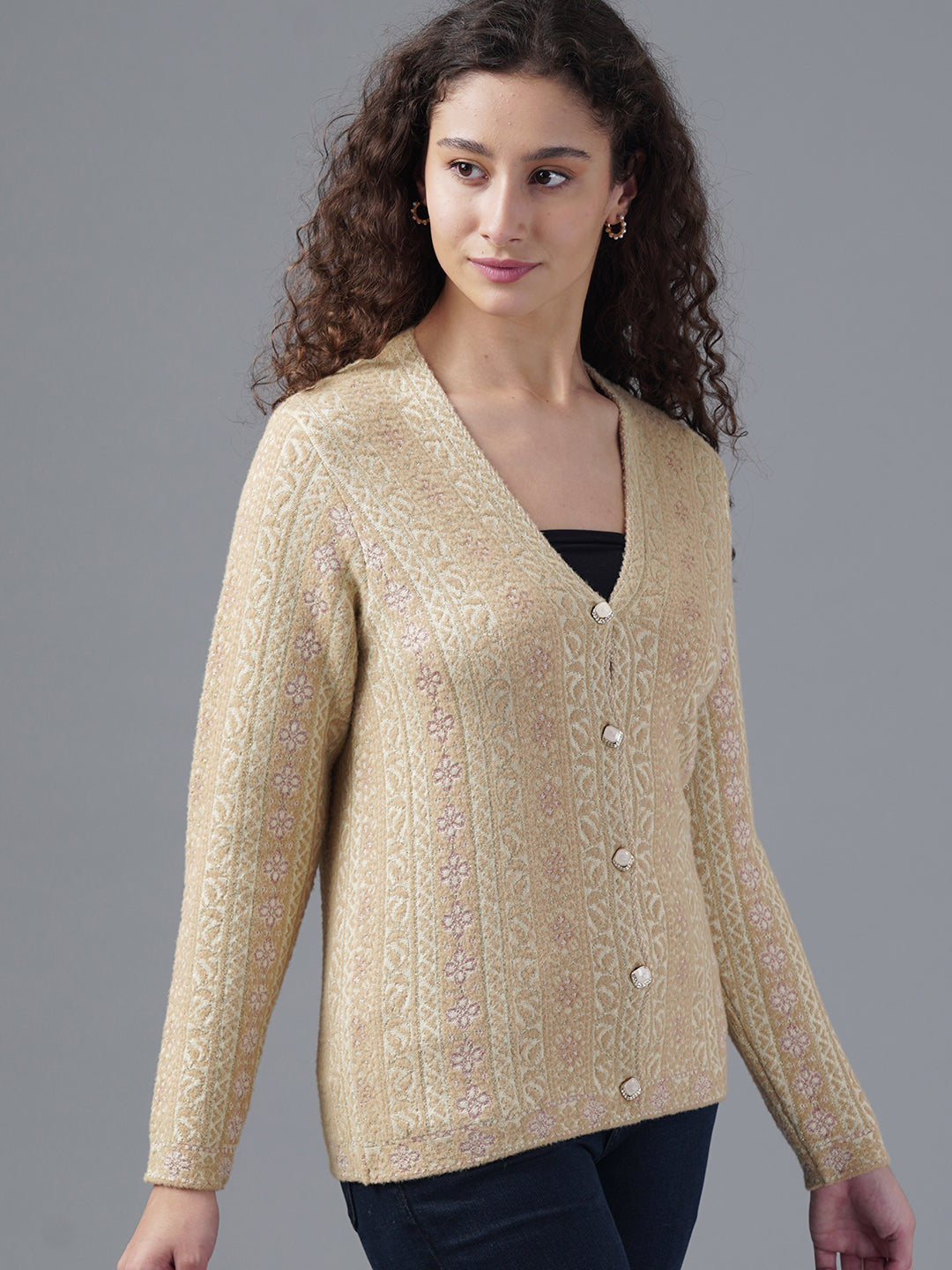 Virsa Ornate Jacquard V-Neck Cardigan