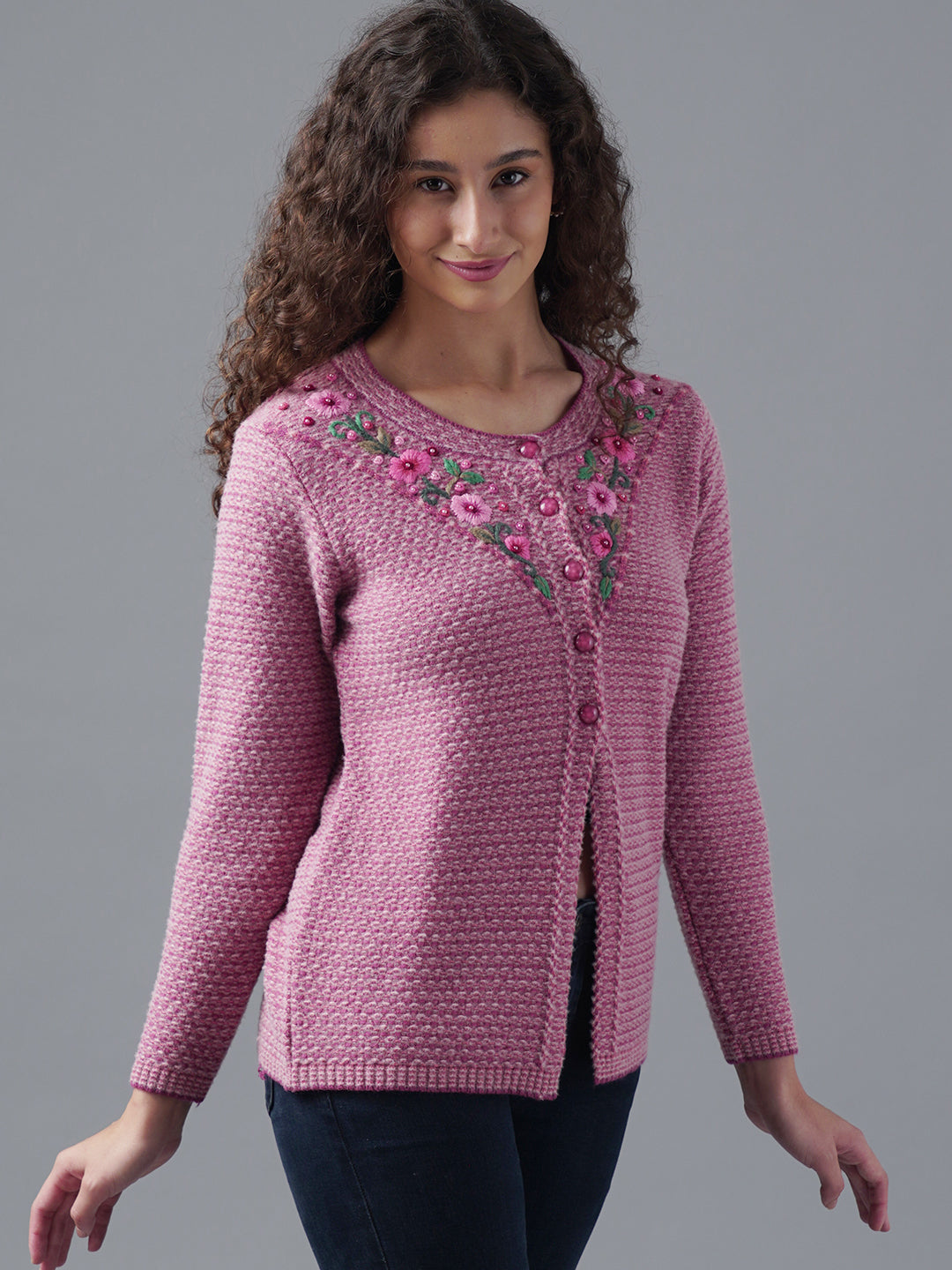 Virsa Floral Embroidered Yoke Cardigan