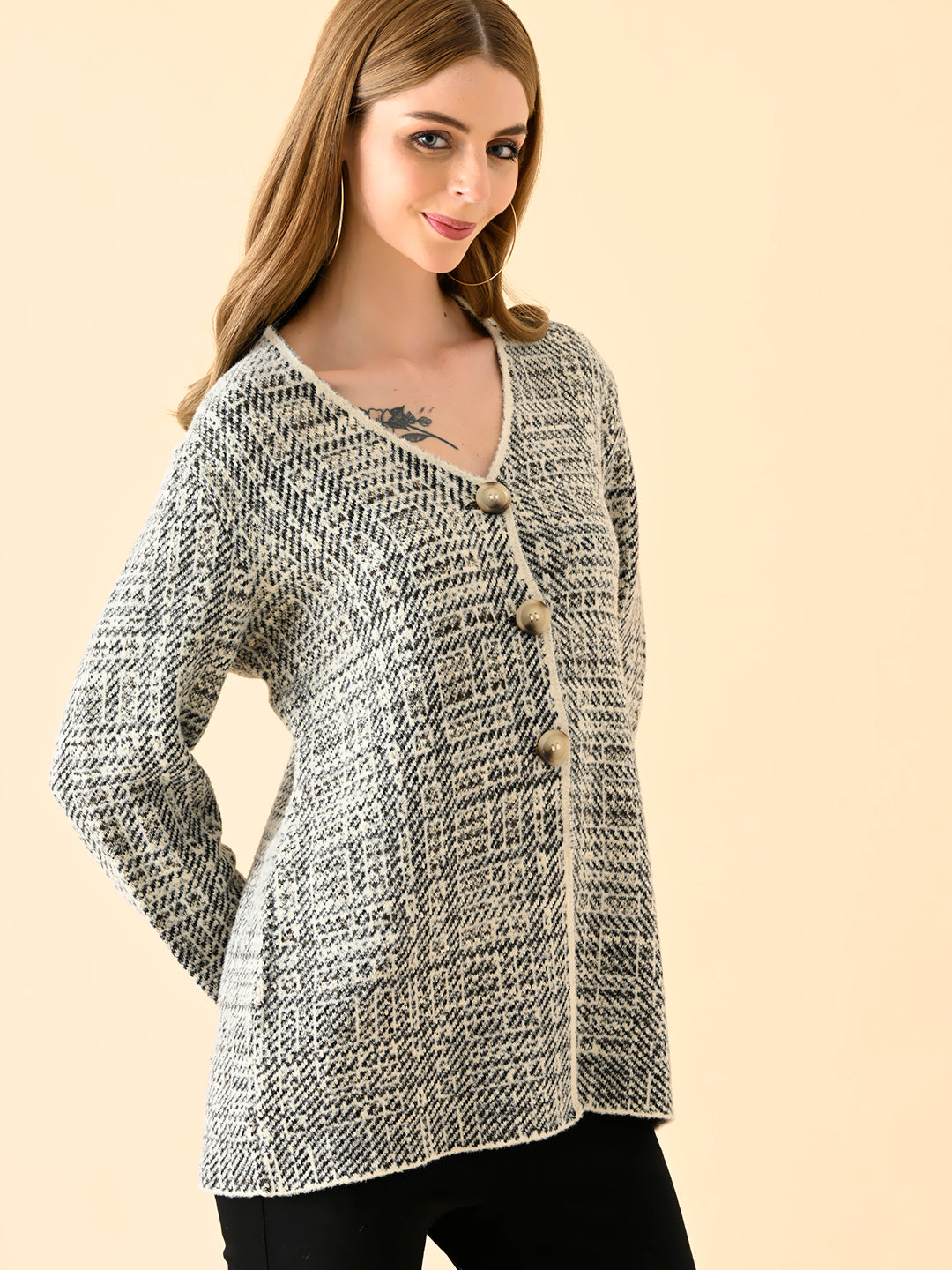 Textured Button-Front Cardigan