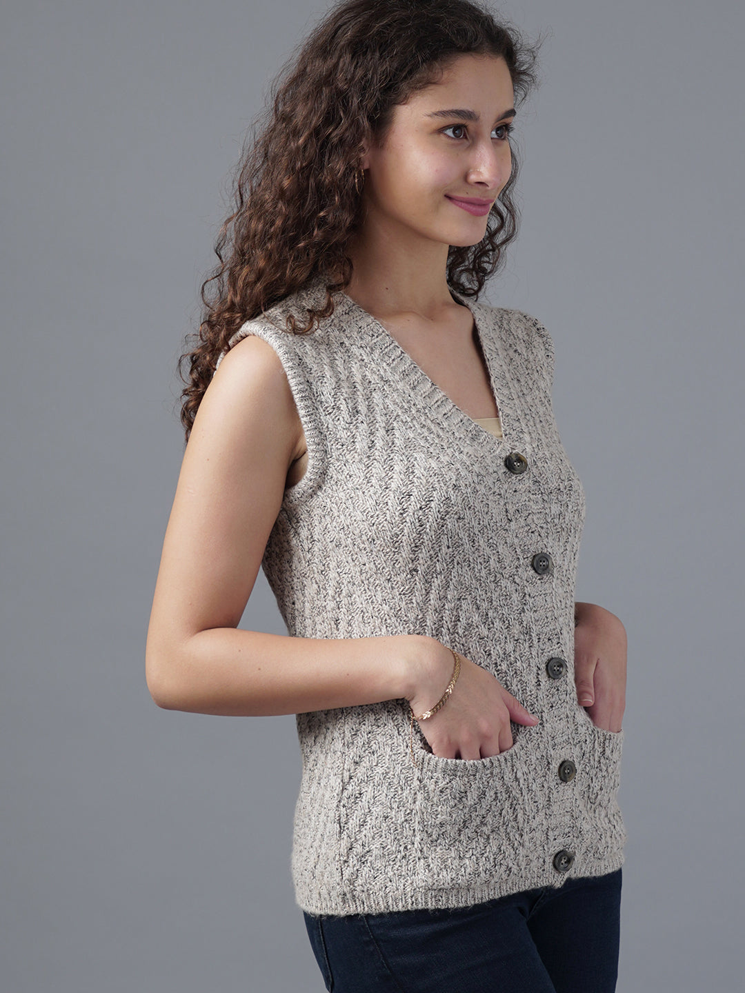 Virsa Classic V-Neck Knitted Vest Cardigan