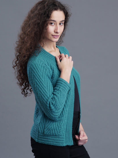 Crimson Frost Round-Neck Cardigan