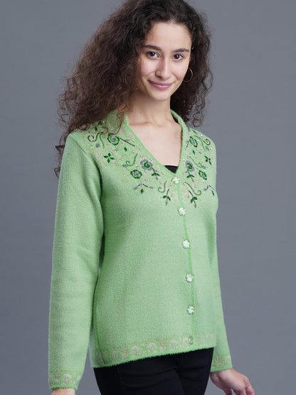 Velura V-Neck Jacquard Cardigan