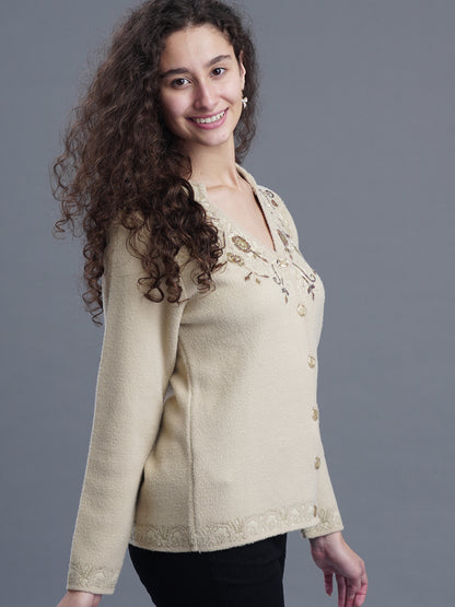 Velura V-Neck Jacquard Cardigan