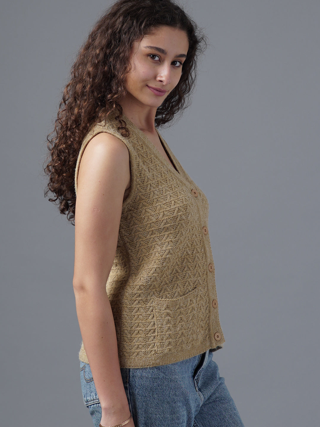 Virsa Textured V-Neck Knit Vest cardigan