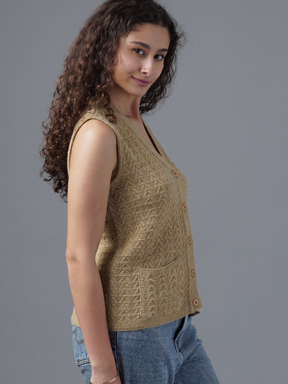 Virsa Textured V-Neck Knit Vest cardigan