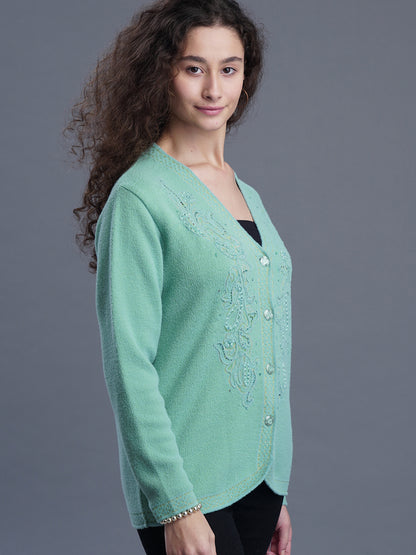 ShadowLoom V-Neck Jacquard Cardigan