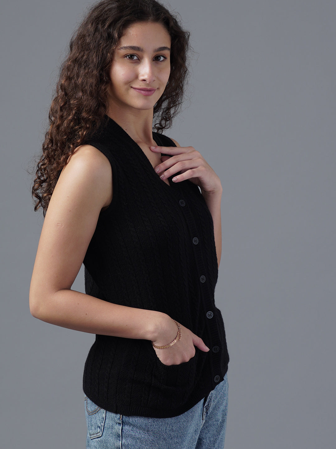 Virsa Shawl Collar Knit Vest cardigan