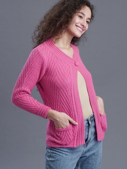 Crimson Frost Round-Neck Cardigan