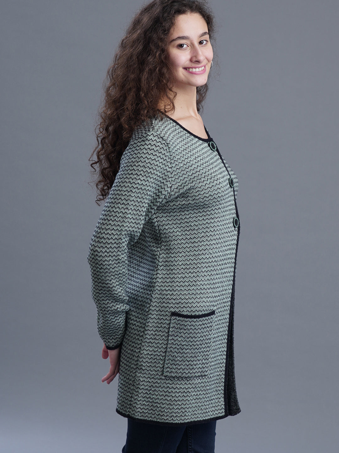  Eira Round Neck Long Jacquard Cardigan