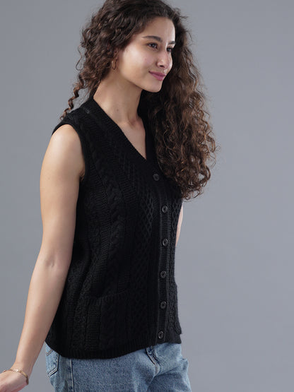 Virsa Timeless Cable Knit V-Neck Vest cardigan