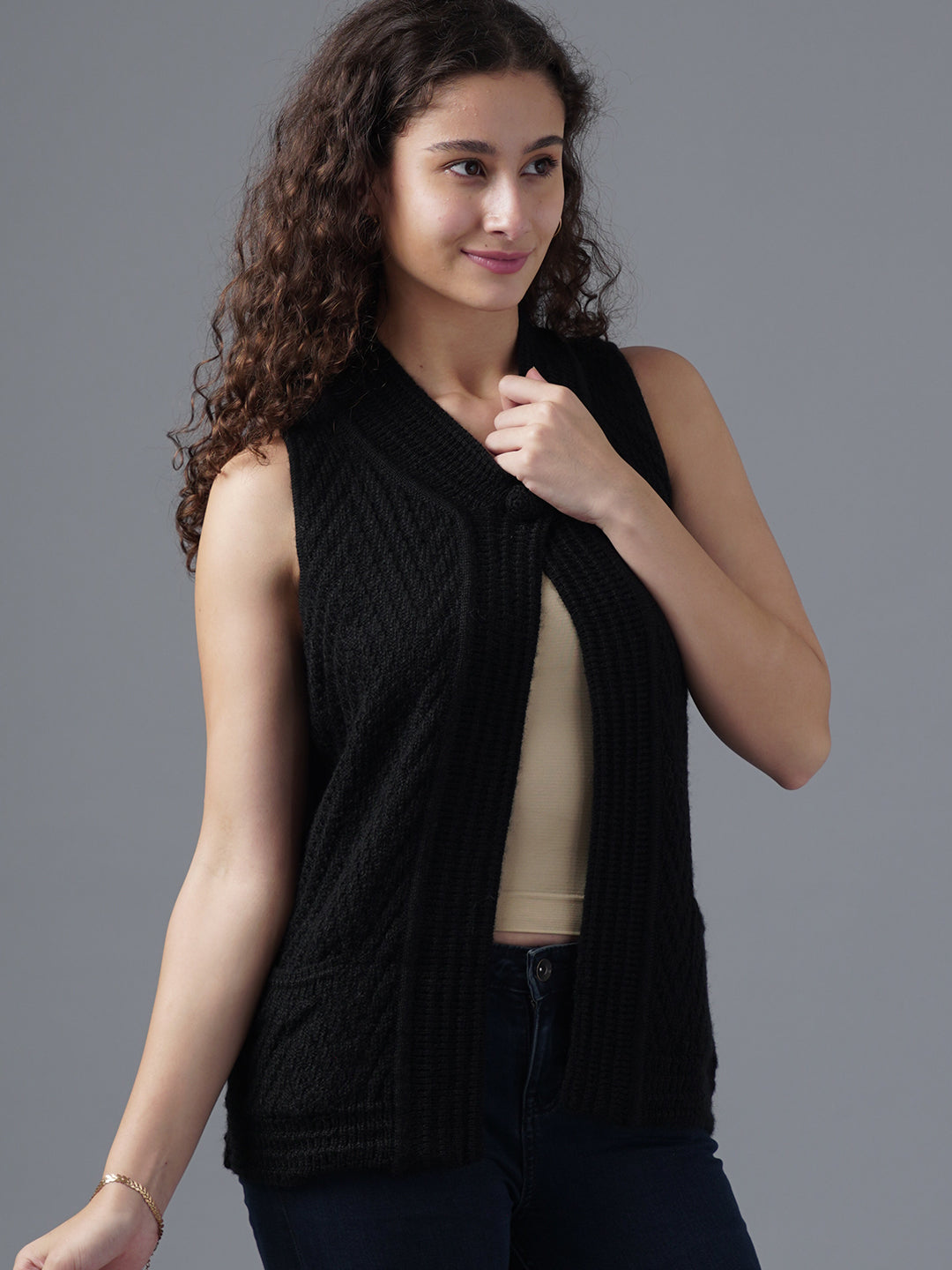 Virsa Chevron Knit Single-Button Vest