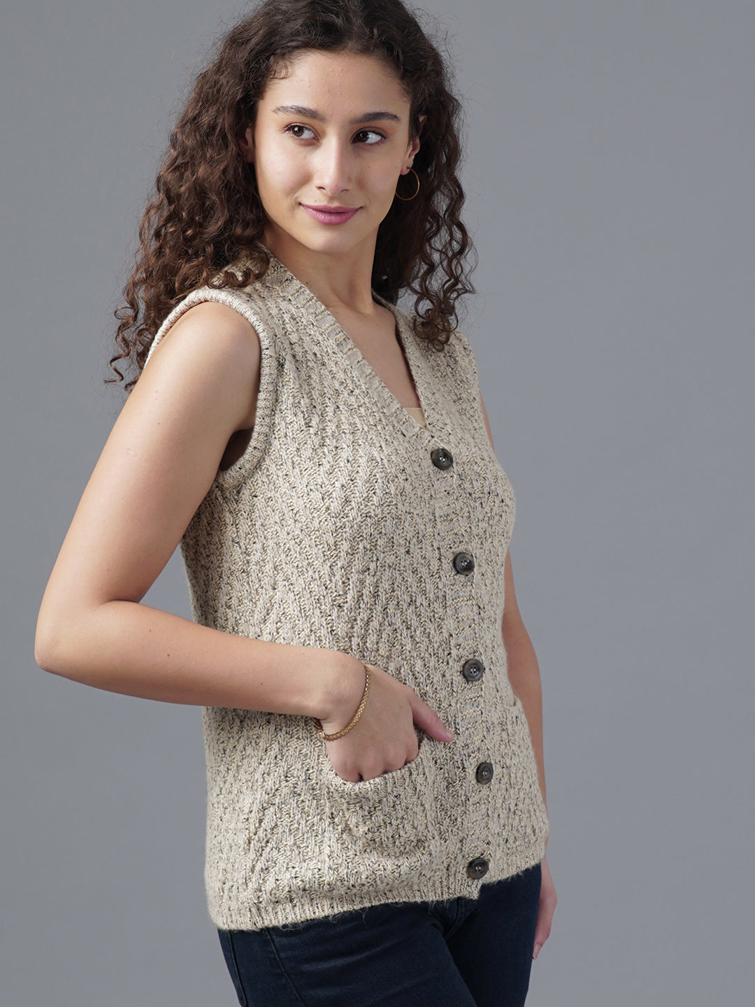 Virsa Classic V-Neck Knitted Vest Cardigan