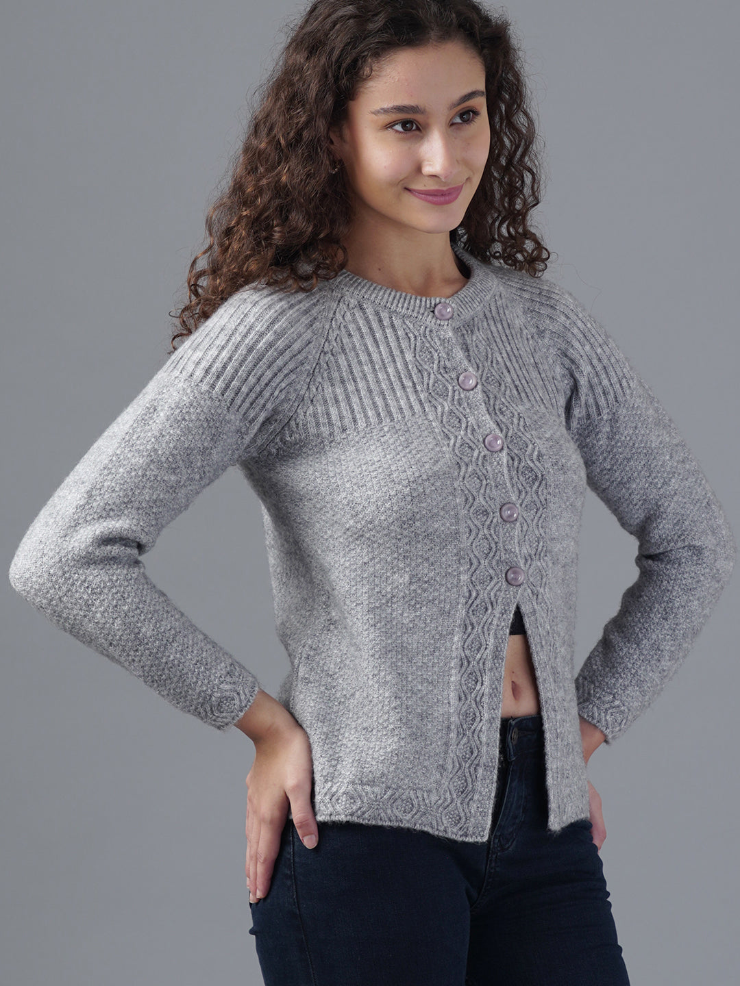 Virsa Ribbed Detail Knit Cardigan