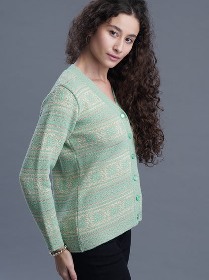 Jacquard Wool Cardigan – V-Neck