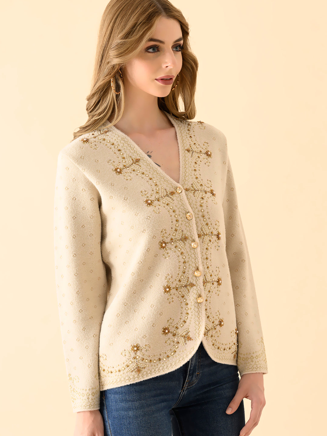 Buttoned Knit Jacket with Detailing