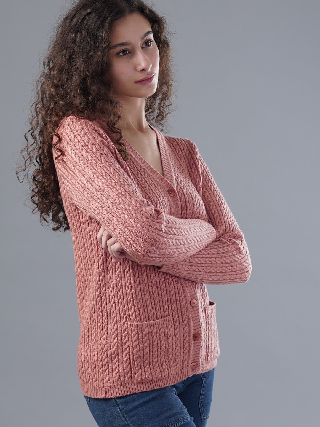 Virsa Classic V-Neck Cable Knit Cardigan