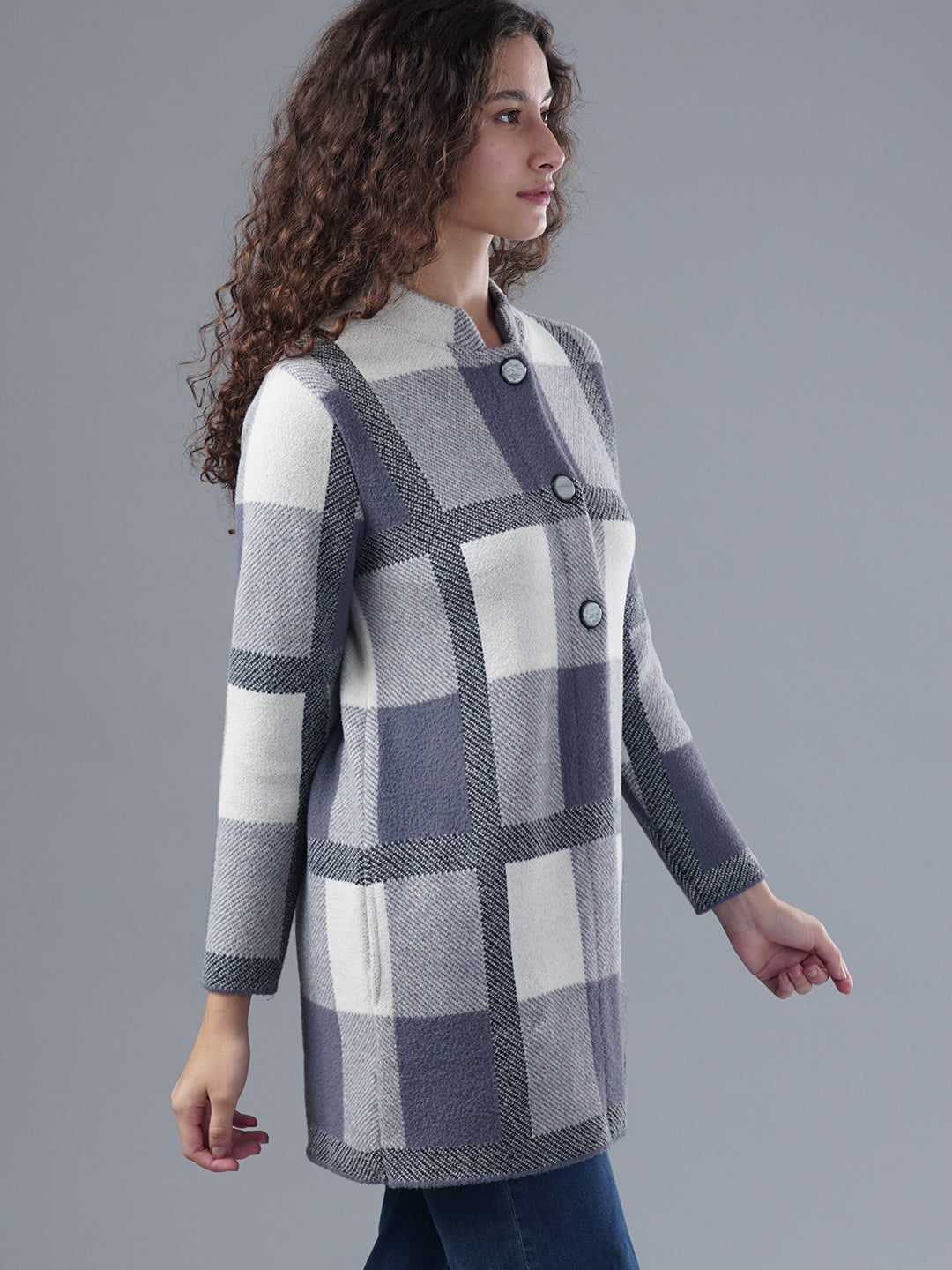 Virsa Plaid Longline Cardigan Coat