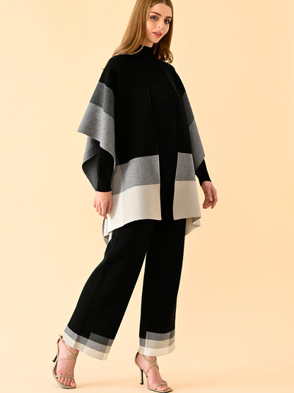 Monochrome Edge Block Cape Set