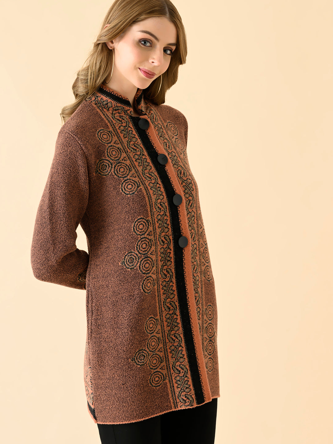 Contrast Trim Front-Open Cardigan