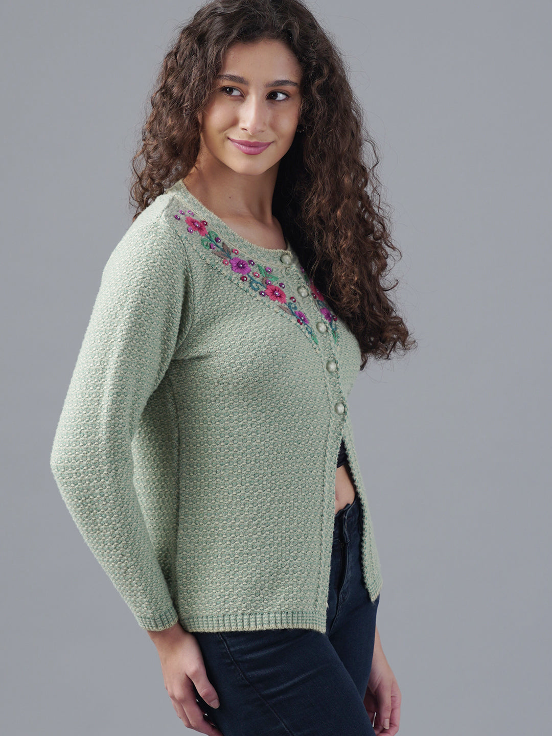 Virsa Floral Embroidered Yoke Cardigan