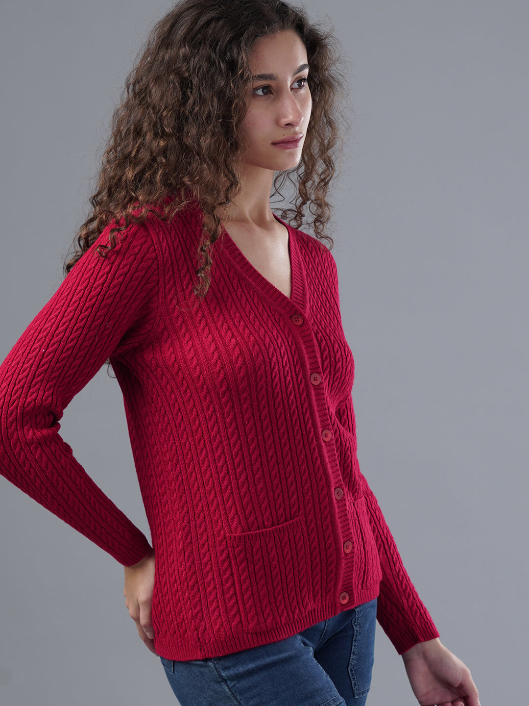 Virsa Classic V-Neck Cable Knit Cardigan